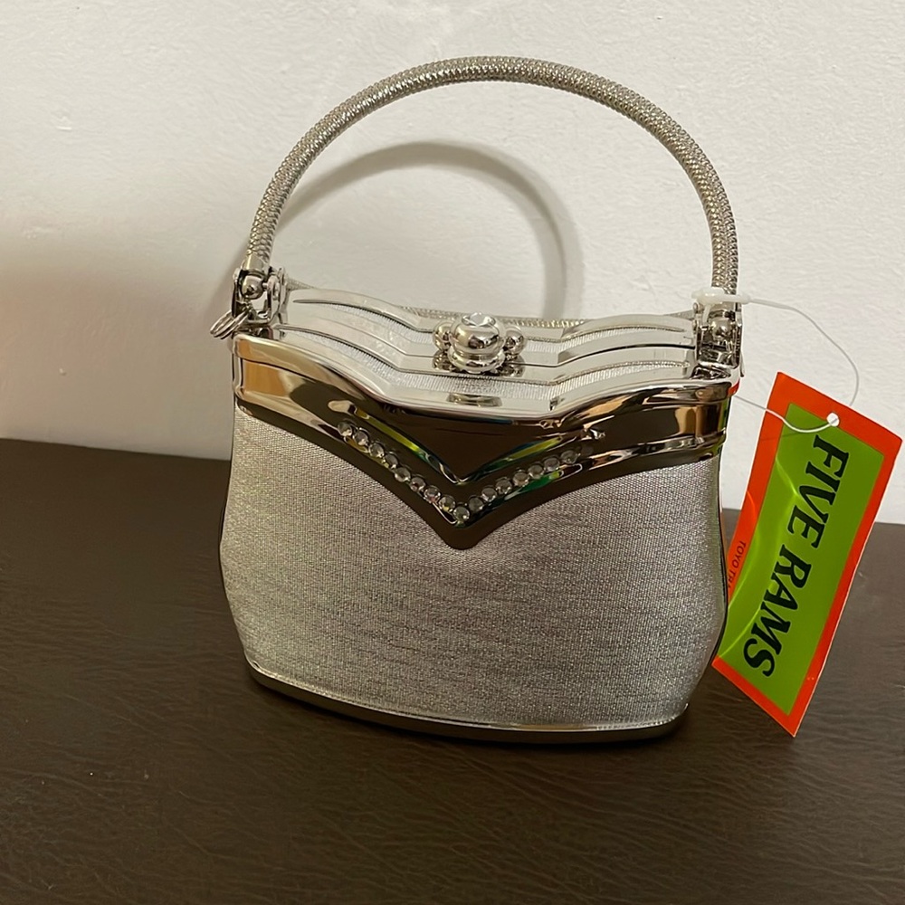 Silver Evening bag with strap to convert to shoulder bag NWT